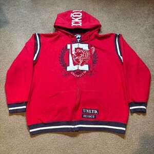 Vintage Y2K Ecko Unltd Zip Up Hoodie Men's Extra Large Red Baggy Skater Grunge